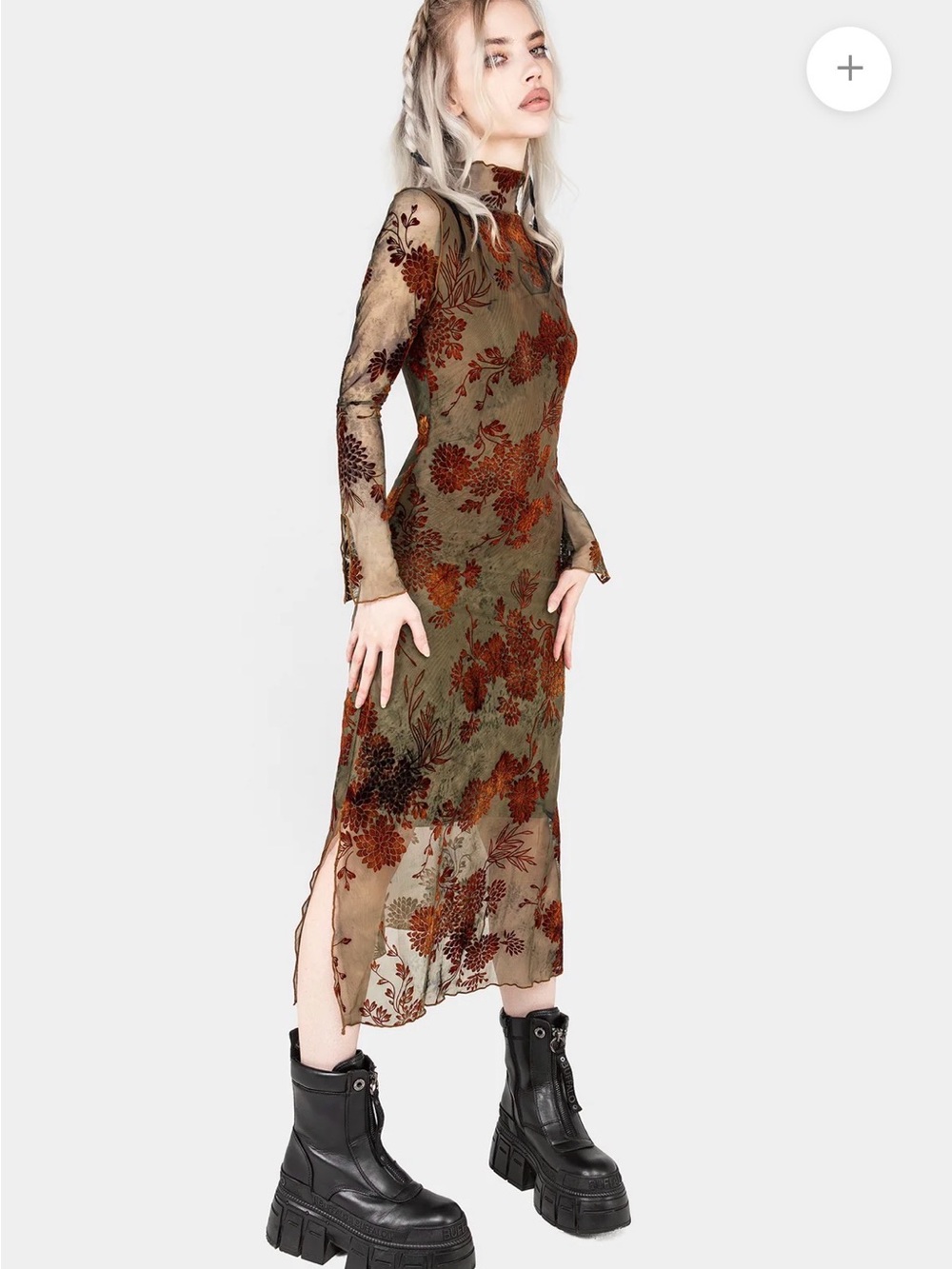 “Rosaleigh Flock Velour Mesh Midaxi Dress” by Disturbia.